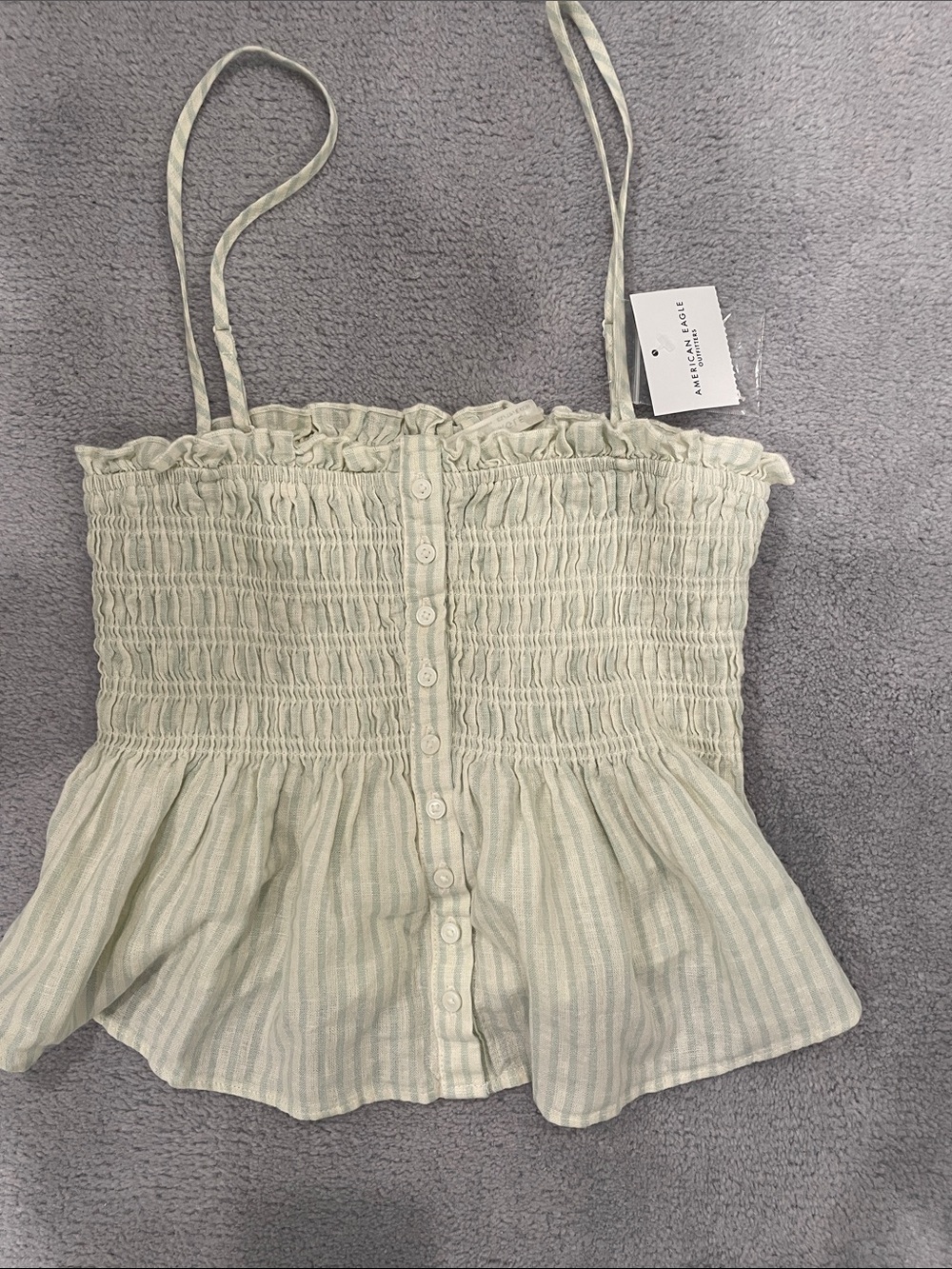 American Eagle Outfitters Mint Green Striped Smocked Cami